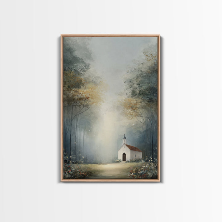 Blossoming Chapel | Framed Canvas Print | Christian Art Canvas | Christian Wall Art | Christian Decor | Modern Christian Art
