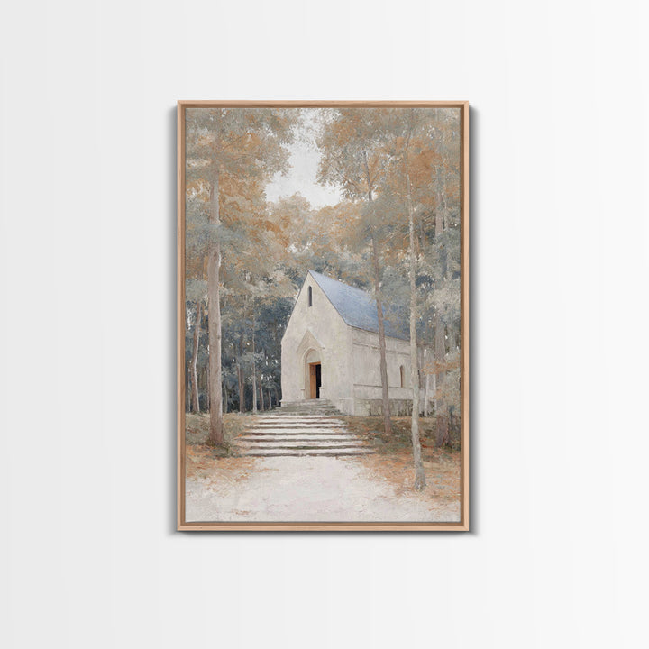 Autumn Chapel Path – Framed Canvas Print – Christian Wall Art – Christian Christmas Art – Modern Christian Art – Christian Art Canvas – Chr