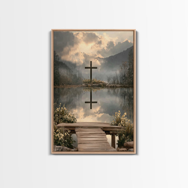 Mountain Dawn Cross – Framed Canvas Print – Christian Wall Art – Christian Art Canvas – Christian Christmas Art – Subtle Christian Art – Ch