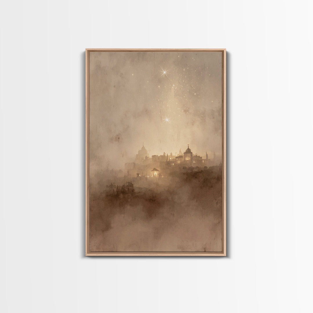 Sacred Nightfall – Framed Canvas Print – Christmas Art Framed – Christian Art Canvas – Retro Christmas Art – Christian Decorations