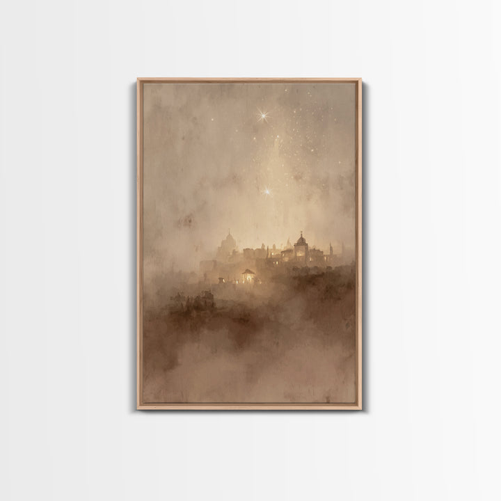 Sacred Nightfall – Framed Canvas Print – Christmas Art Framed – Christian Art Canvas – Retro Christmas Art – Christian Decorations
