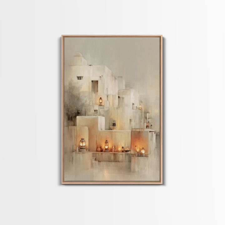 Lantern Village Glow – Framed Canvas Print – Christian Wall Art – Christian Art Print – Christmas Art Prints – Subtle Christian Art – Chris
