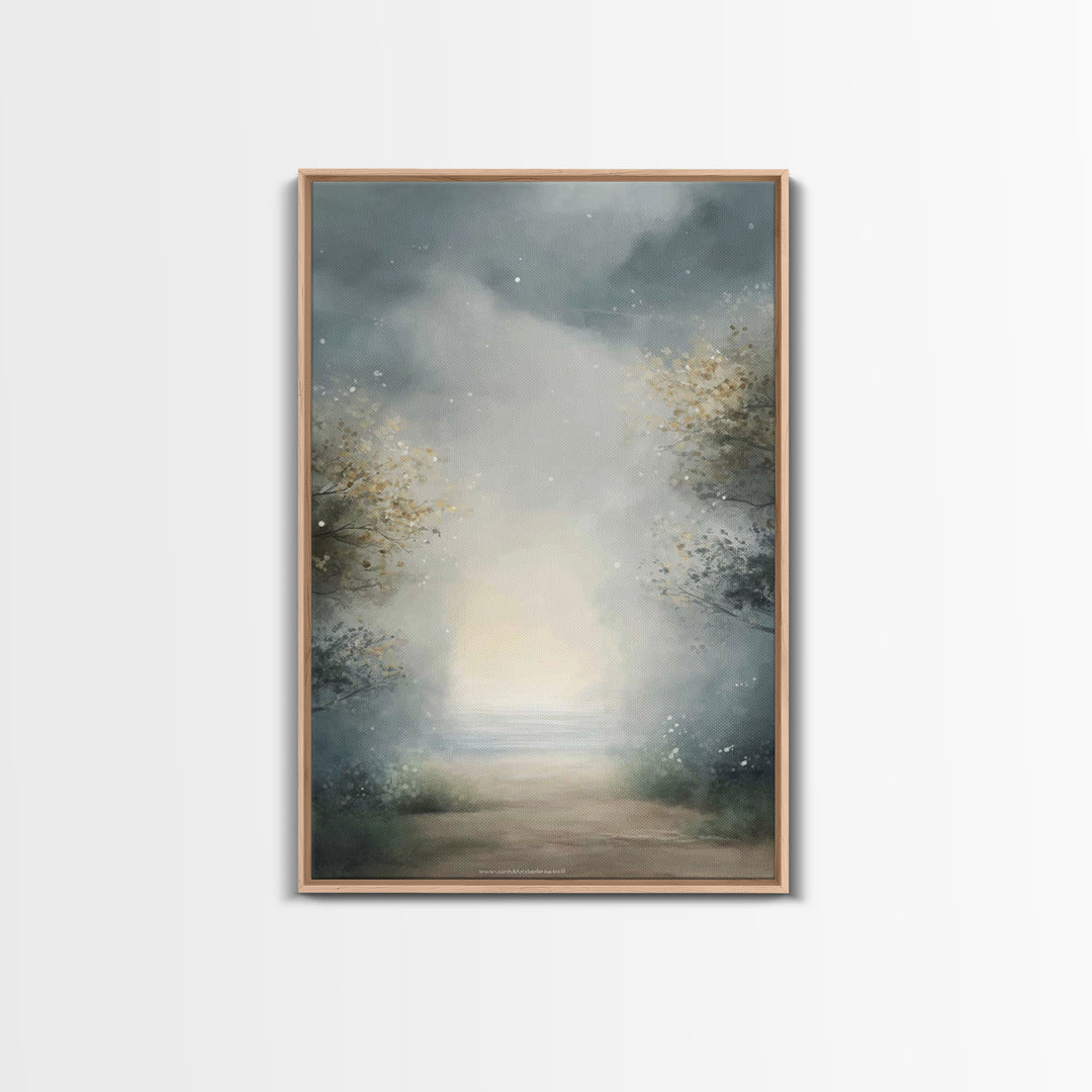 Heavenly Mist Escape, Framed Canvas Print, Christian Art Canvas, Christian Wall Art, Modern Christian Art, Subtle Christian Art, Christmas