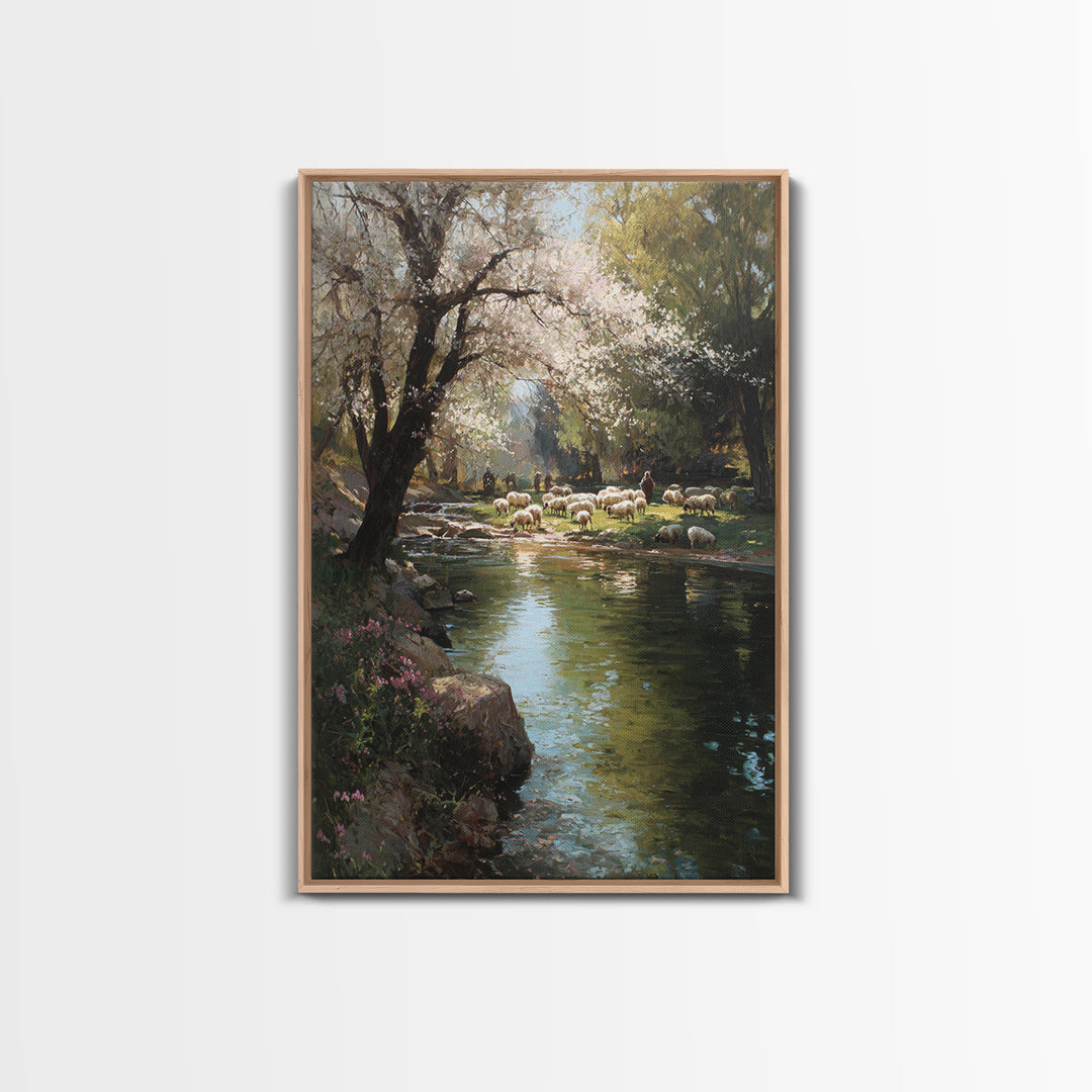 Shepherds By Morning – Framed Canvas Print – Christian Art Canvas – Christian Wall Art – Pastoral Scenery – Modern Christian Art – Christia