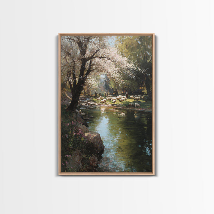 Shepherds By Morning – Framed Canvas Print – Christian Art Canvas – Christian Wall Art – Pastoral Scenery – Modern Christian Art – Christia