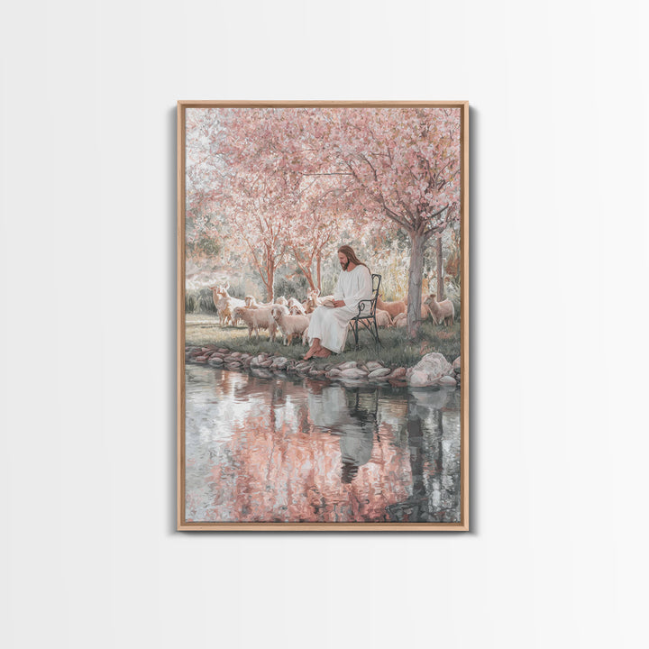 Christ By The Blossoms, Framed Canvas Print, Jesus Art Print, Christian Wall Art, Christian Art Canvas, Christian Decor, Subtle Christian A