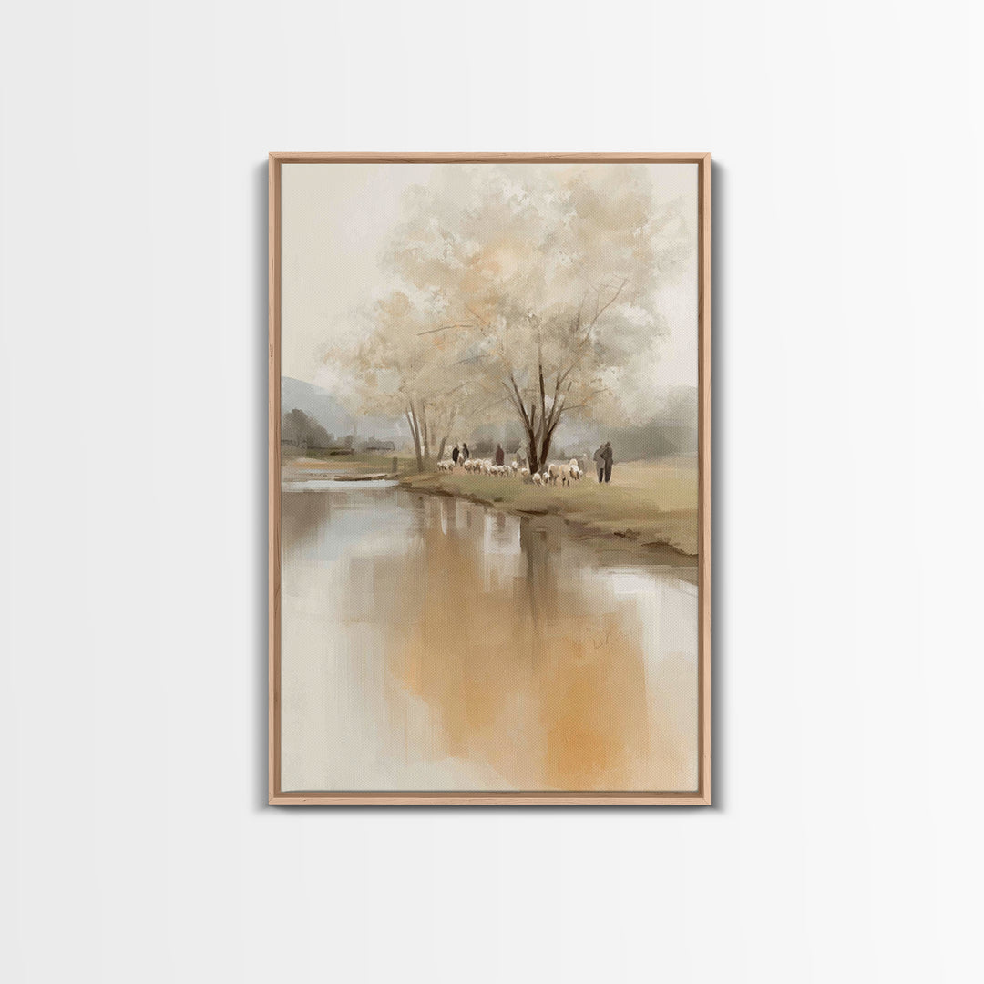Quiet Pasture Daybreak | Framed Canvas Print | Christian Art Canvas | Christian Wall Art | Subtle Christian Art | Christian Decor For Home