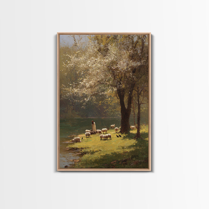 Spring Meadow Grace – Framed Canvas Print – Christian Wall Art – Christian Art Canvas – Pastoral Scenery – Christian Painting – Unique Chri