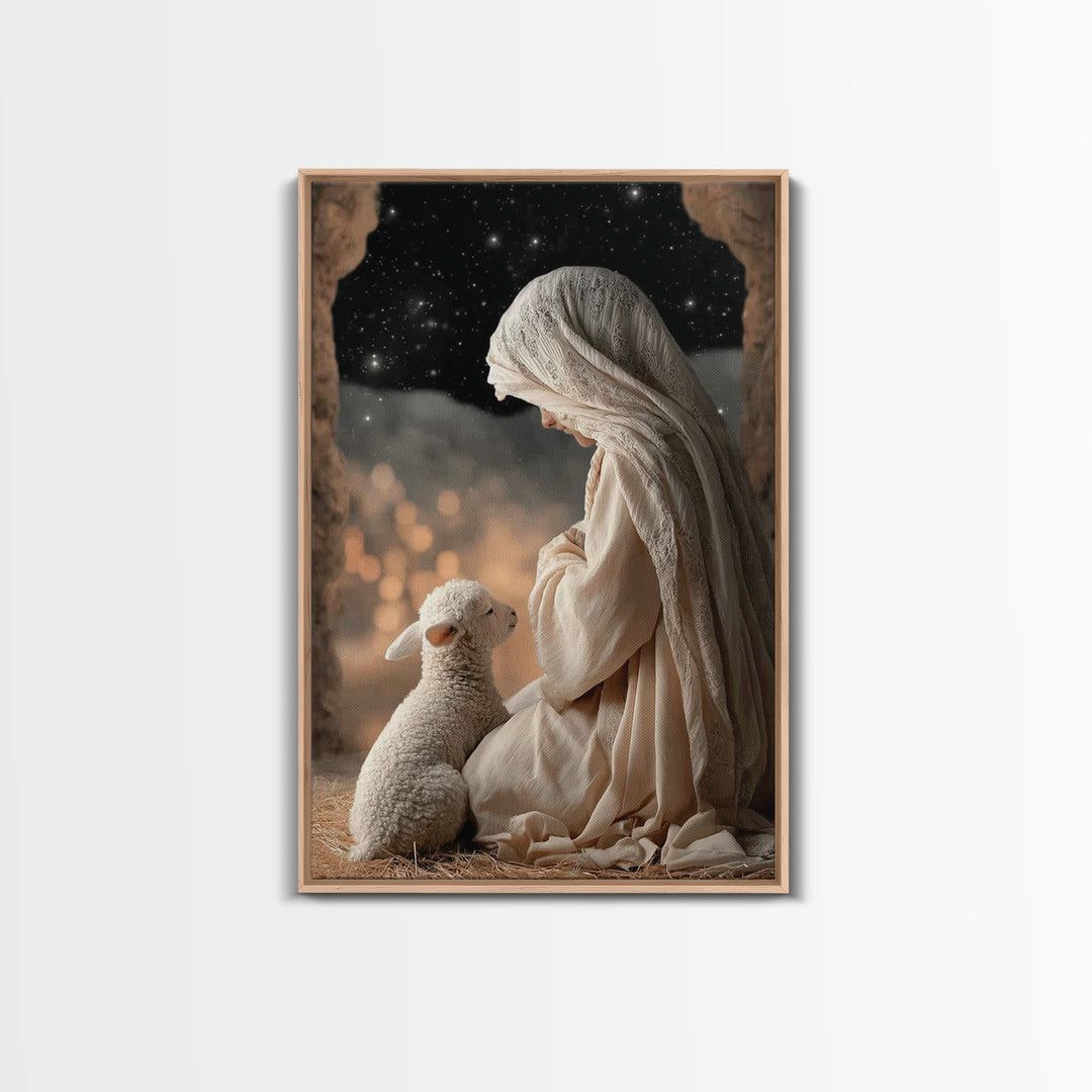 Starry Night Mercy – Framed Canvas Print – Christian Art Canvas – Christian Wall Art – Christmas Art – Mary And Jesus Painting – Christian
