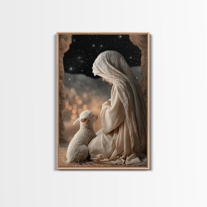 Starry Night Mercy – Framed Canvas Print – Christian Art Canvas – Christian Wall Art – Christmas Art – Mary And Jesus Painting – Christian