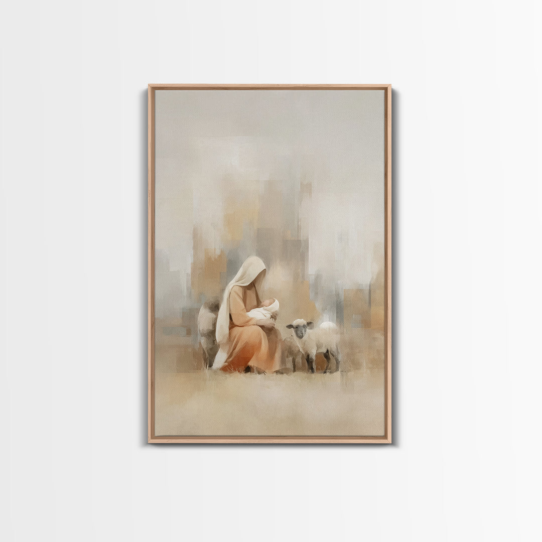 Pasture Of Peace, Framed Canvas Print, Christian Art Canvas, Christian Wall Art, Christmas Art, Mary And Jesus Painting, Christian Gift Ide