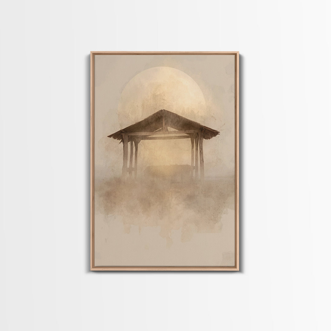 Sacred Stable Glow – Framed Canvas Print – Christian Wall Art – Christian Art Canvas – Christmas Art – Christian Christmas Decor – Faith Ar