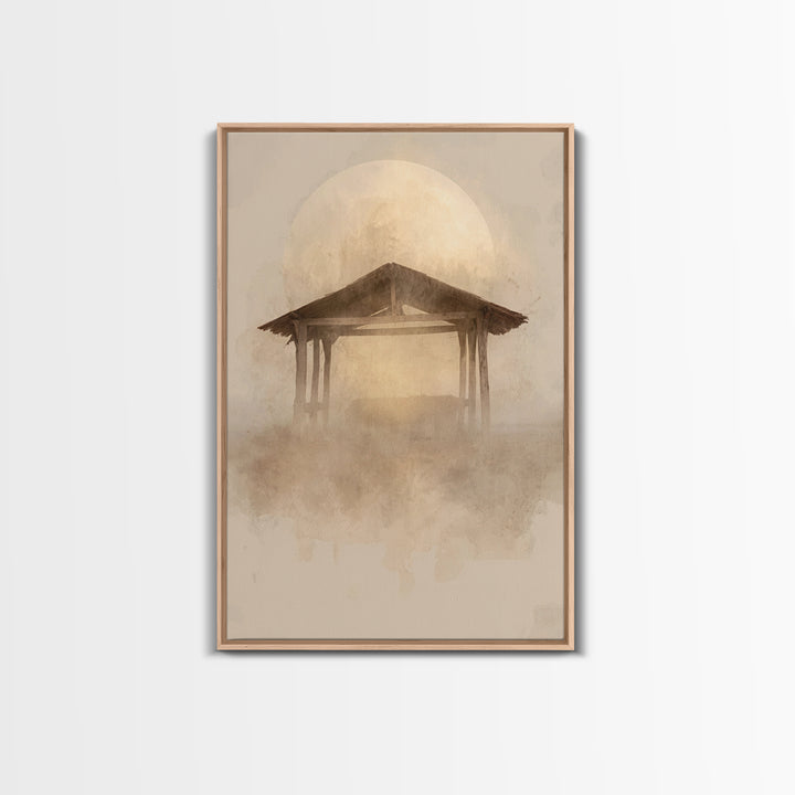 Sacred Stable Glow – Framed Canvas Print – Christian Wall Art – Christian Art Canvas – Christmas Art – Christian Christmas Decor – Faith Ar