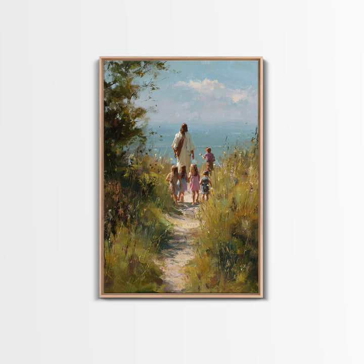 Quiet Meadow Walk – Framed Canvas Print – Christian Art Canvas – Jesus Painting – Christian Wall Art – Christian Christmas Art – Christian