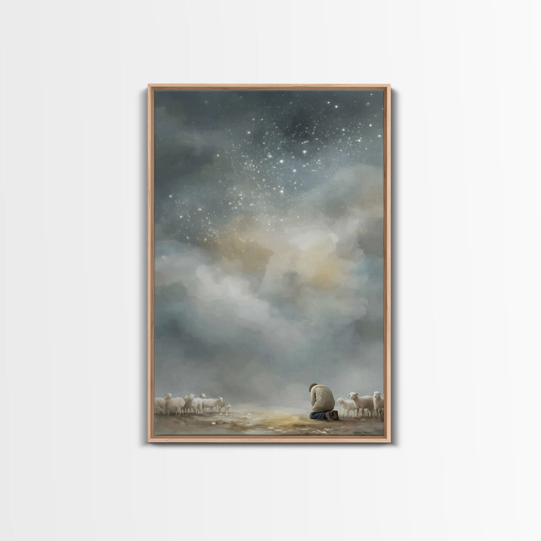 Kneeling In Faith – Framed Canvas Print – Christian Art – Christian Wall Art – Christian Art Canvas – Pastoral Scenery – Subtle Christian A