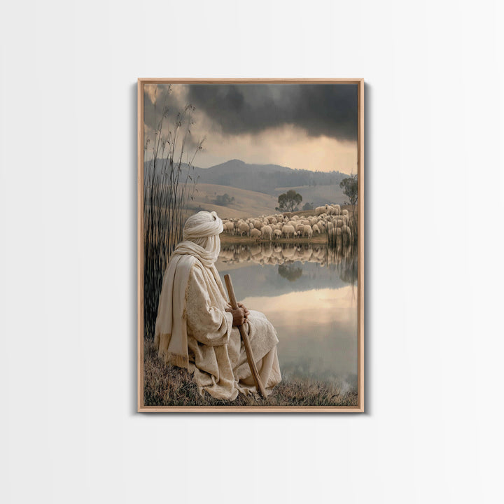 Shepherd’s Watch – Framed Canvas Print – Christian Wall Art – Christian Art Canvas – Christian Painting – Moody Christian Art – Christmas A