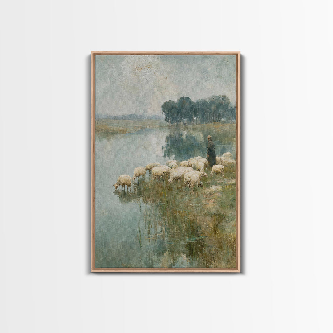 Pastoral Grace – Framed Canvas Print – Christian Wall Art – Christian Art Canvas – Jesus Painting – Christian Christmas Art – Christian Dec