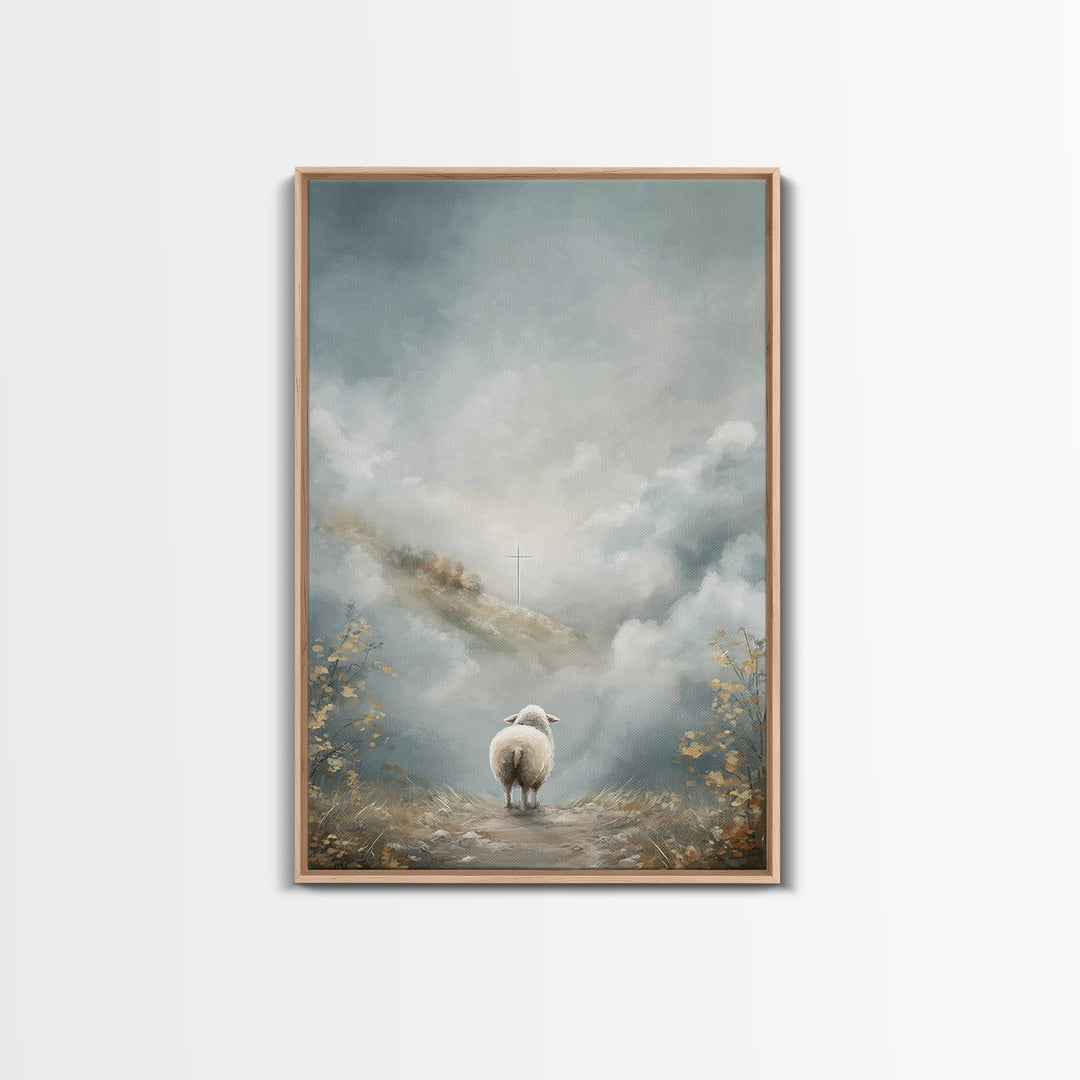 Heavenbound Lamb – Framed Canvas Print – Christian Christmas Art – Christian Wall Art – Christian Art Print – Modern Christian Art – Jesus