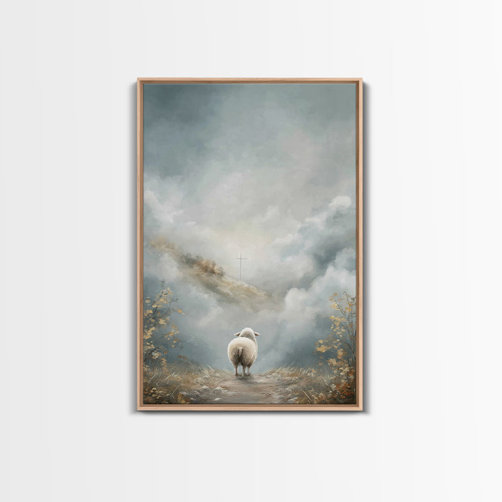 Heavenbound Lamb – Framed Canvas Print – Christian Christmas Art – Christian Wall Art – Christian Art Print – Modern Christian Art – Jesus