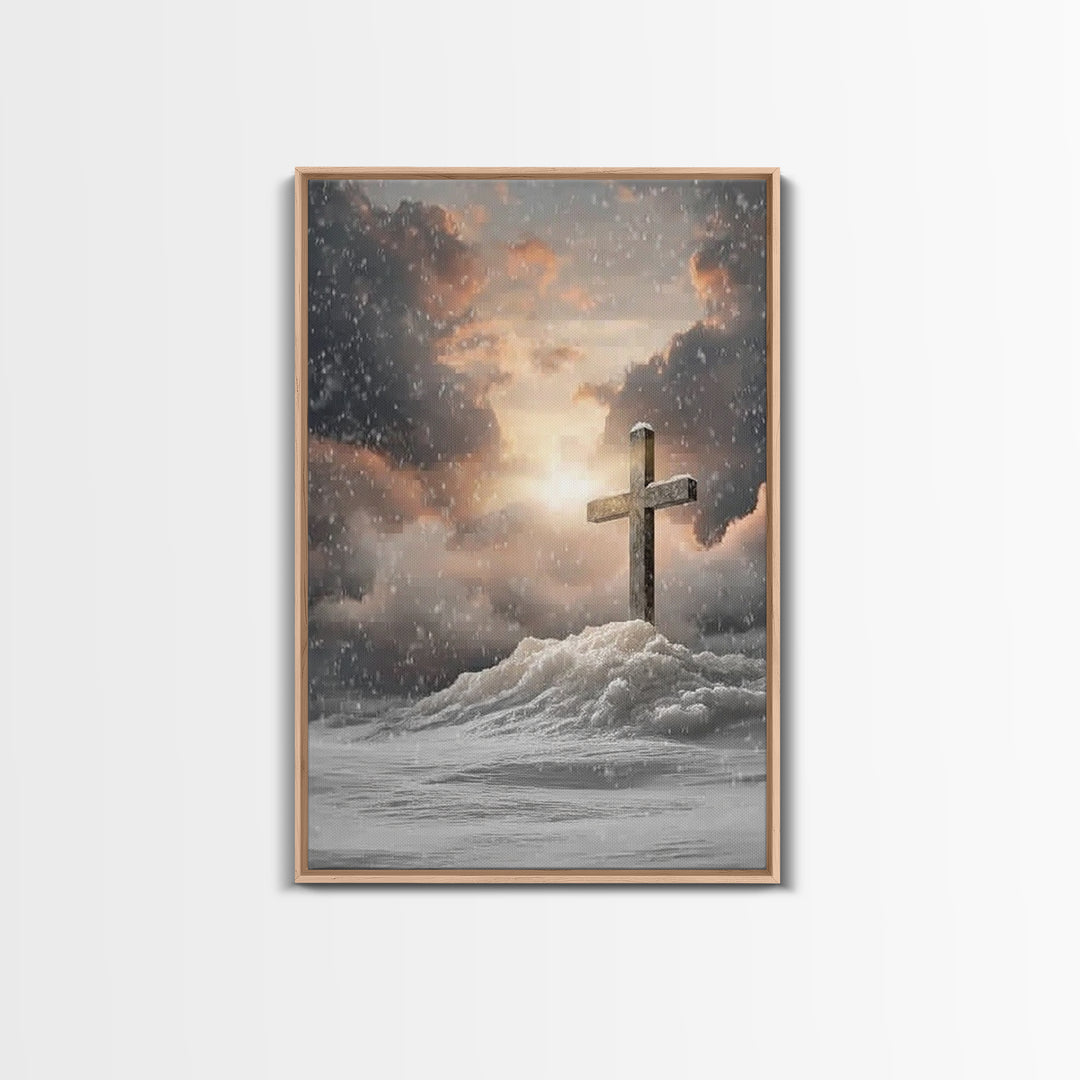Winter Cross Hope – Framed Canvas Print – Christian Wall Art – Christian Art Canvas – Moody Christmas Art – Christian Decor – Christmas Art