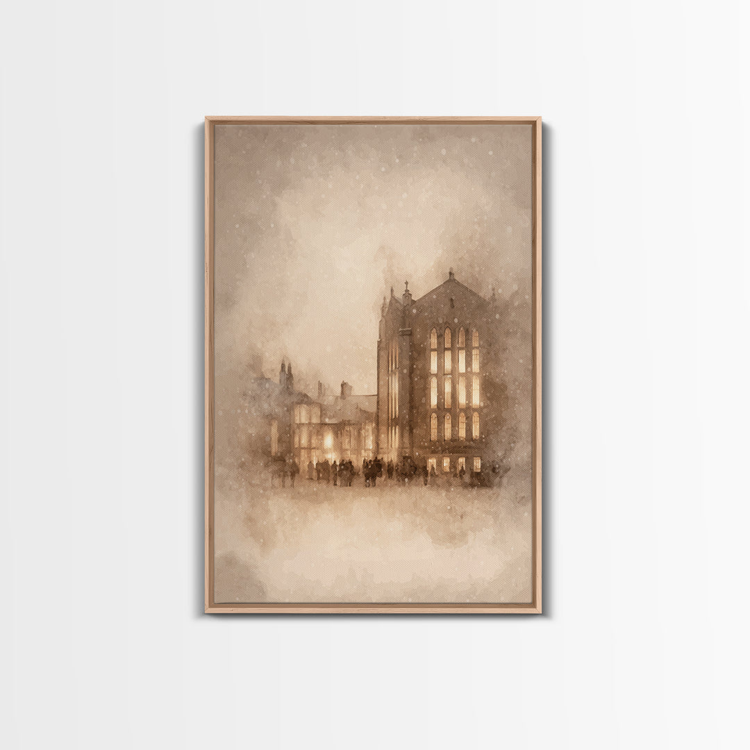 Evening Gathering – Framed Canvas Print – Christian Art – Christian Wall Art – Moody Christmas Art – Christian Art Canvas – Christian Gift