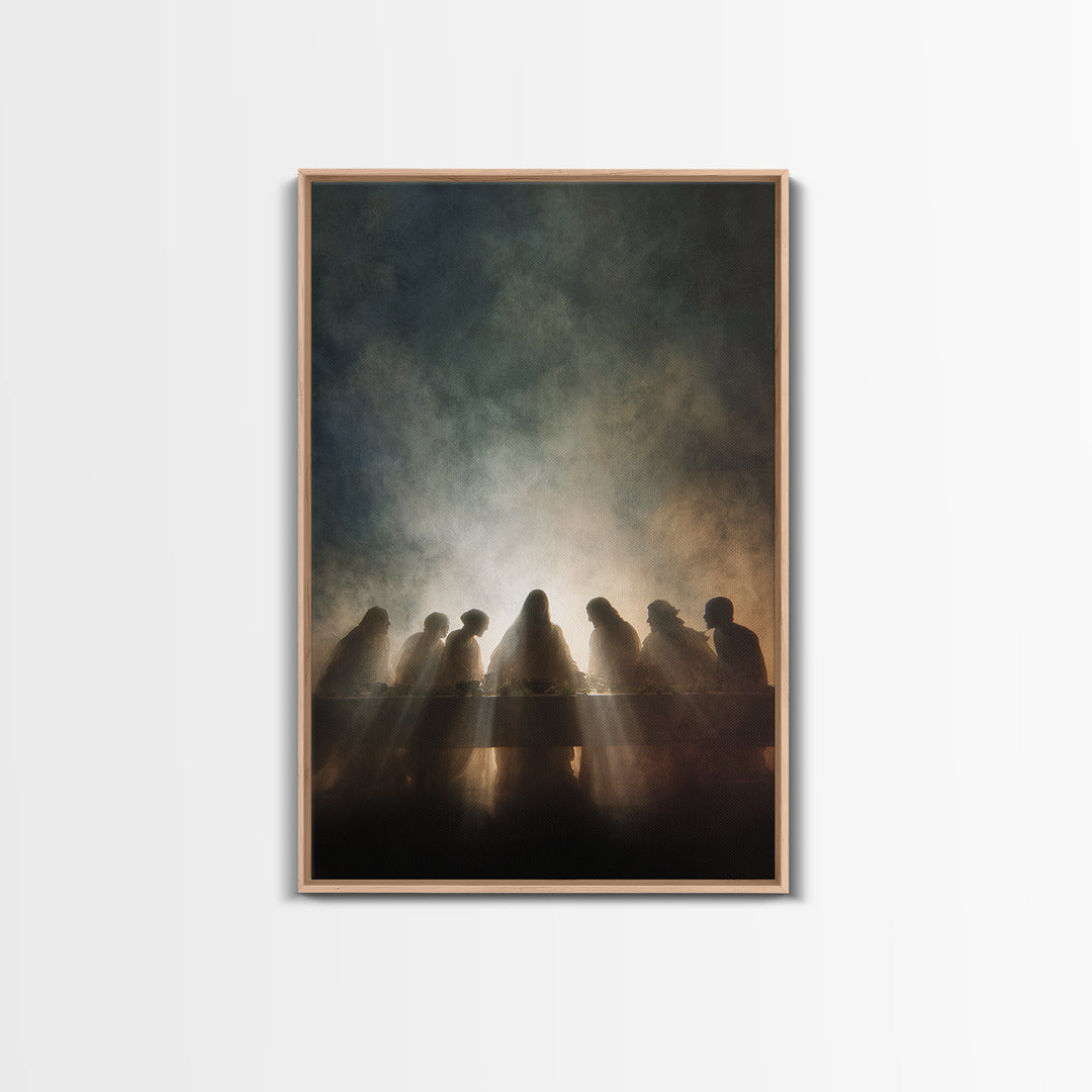 Sacred Supper Light – Framed Canvas Print – Jesus Painting – Christian Wall Art – Large Christian Painting – Christian Art Canvas – Modern