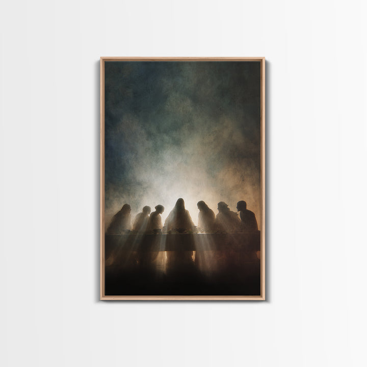 Sacred Supper Light – Framed Canvas Print – Jesus Painting – Christian Wall Art – Large Christian Painting – Christian Art Canvas – Modern