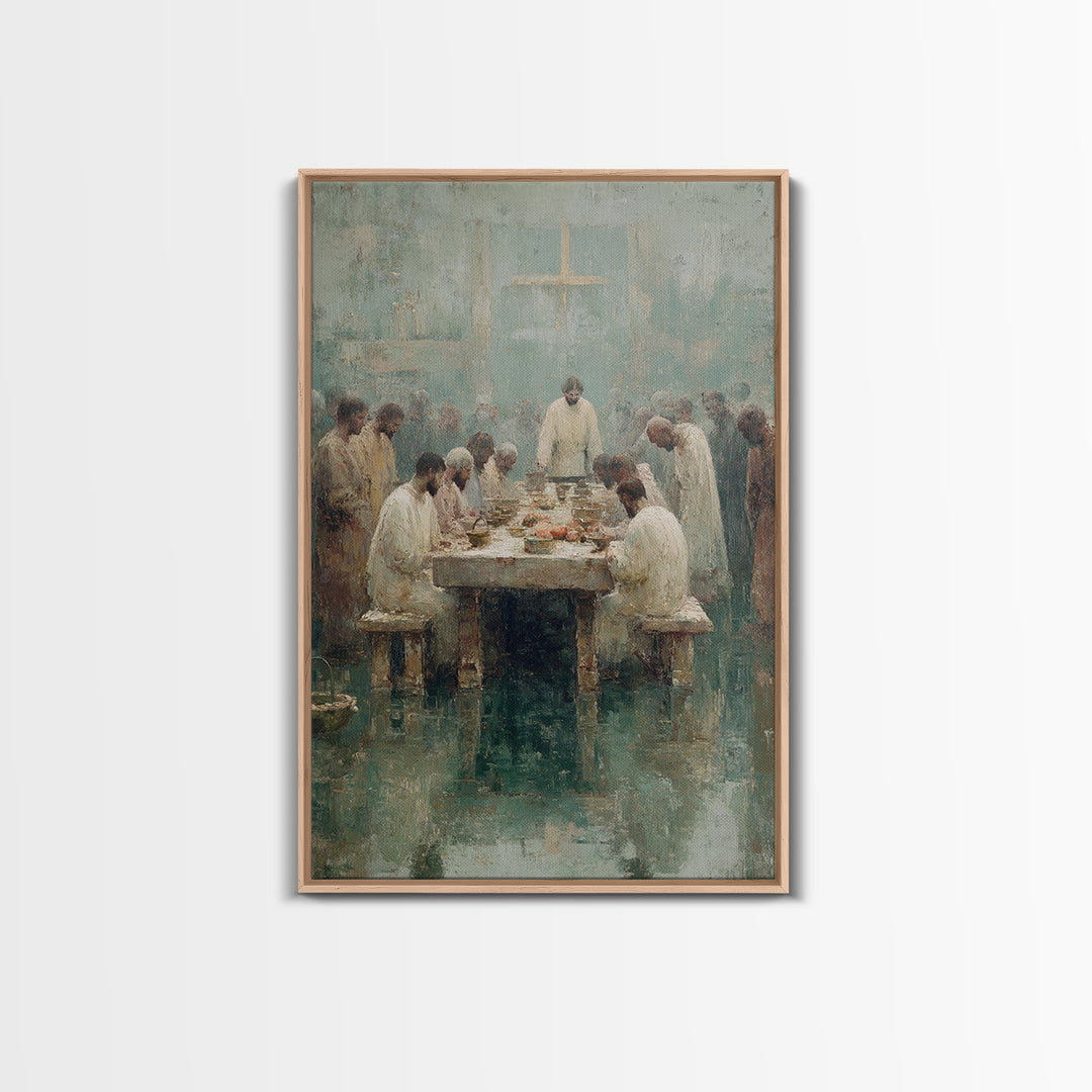 Table Of Fellowship – Framed Canvas Print – Christian Paintings – Jesus Art Print – Christian Wall Art – Large Christian Painting – Unique