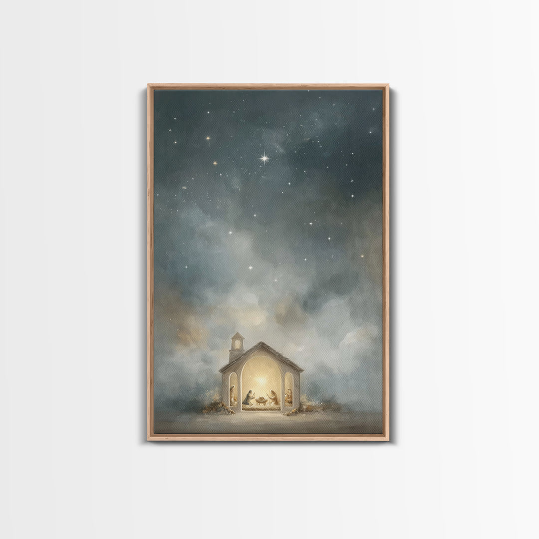 Nativity Reverence, Framed Canvas Print, Christian Art Canvas, Christian Christmas Art, Christmas Art Framed, Vintage Christmas Art, Christ