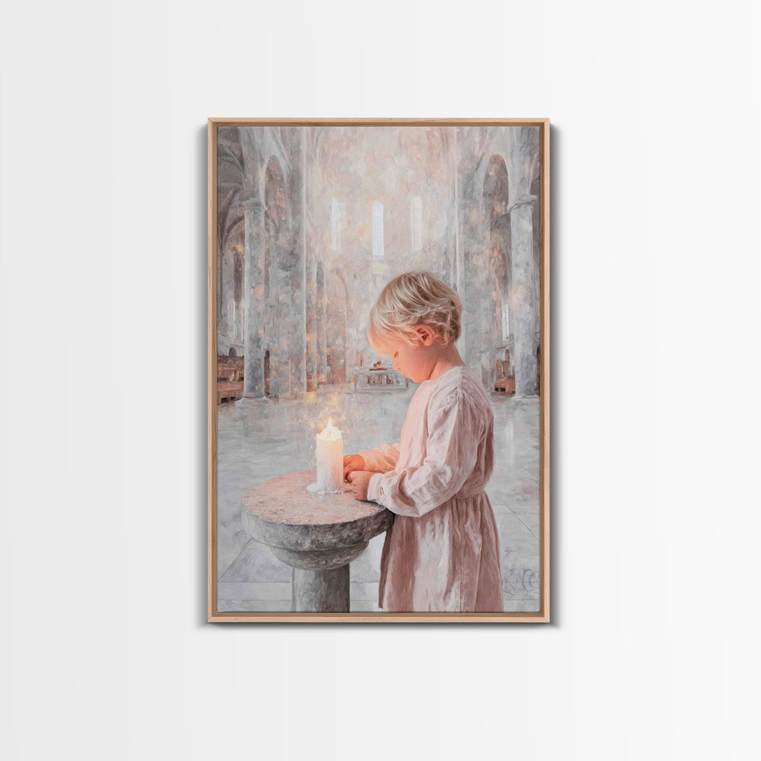 Quiet Candle Prayer – Framed Canvas Print – Christian Christmas Art – Christian Art Print – Christian Wall Art – Subtle Christian Art – Chr