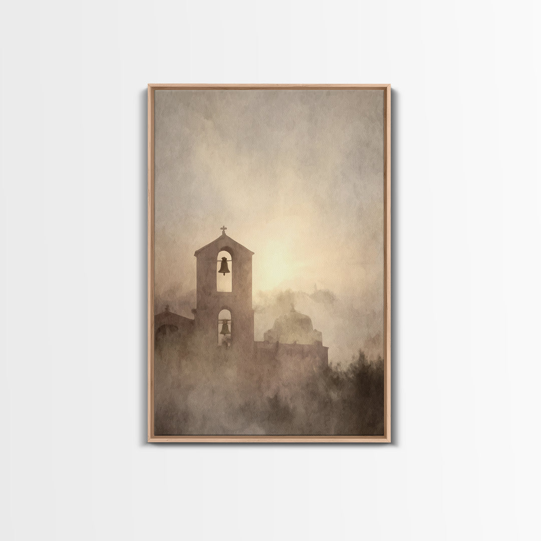 Bell Tower Peace – Framed Canvas Print – Christian Wall Art – Christian Art Painting – Christian Art Canvas – Subtle Christian Art – Christ