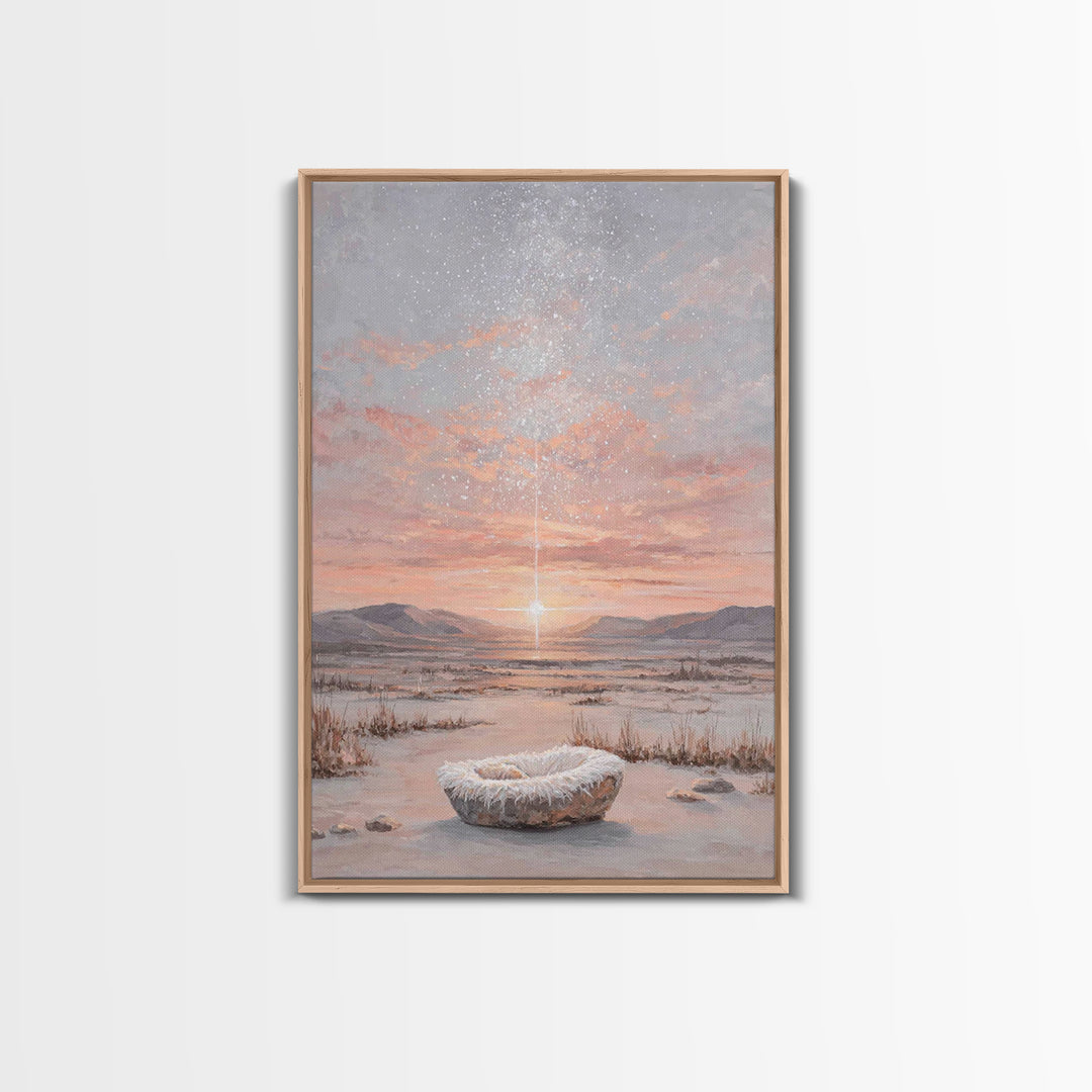 Starry Dawn Birth – Framed Canvas Print – Christian Christmas Art – Christian Art Canvas – Christian Wall Art – Jesus Christmas Art – Chris