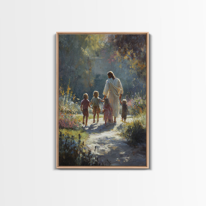Garden Path Grace – Framed Canvas Print – Christian Wall Art – Jesus Painting – Christian Art Canvas – Christian Decor – Christmas Art