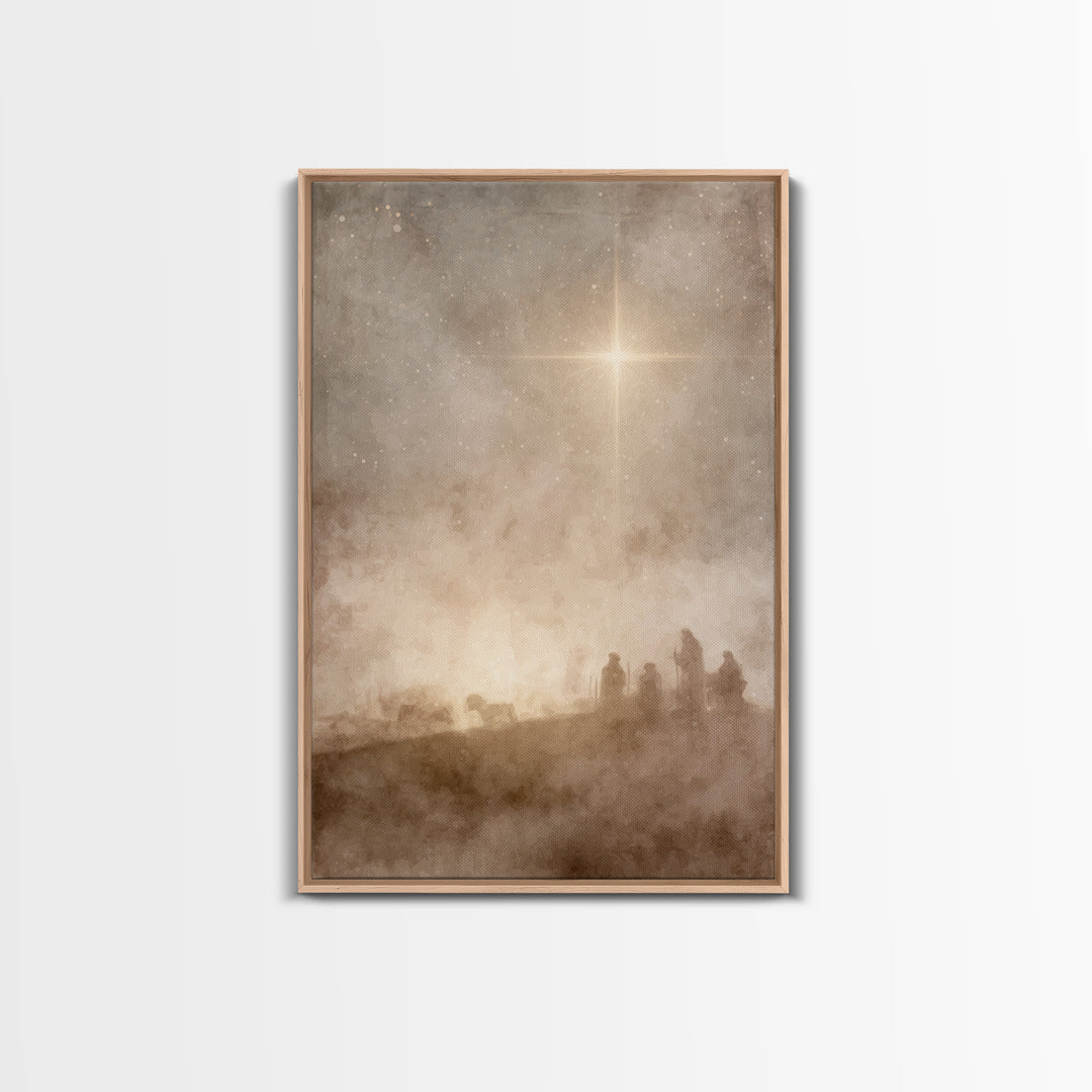 Moonlit Journey Peace, Framed Canvas Print, Christian Wall Art, Christian Art Canvas, Christmas Art, Jesus Painting, Christian Christmas Ar