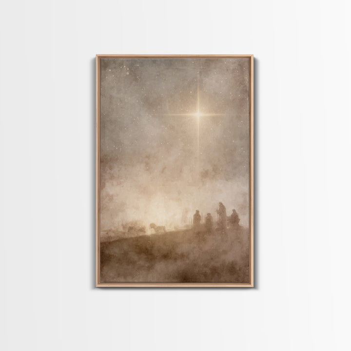 Moonlit Journey Peace, Framed Canvas Print, Christian Wall Art, Christian Art Canvas, Christmas Art, Jesus Painting, Christian Christmas Ar