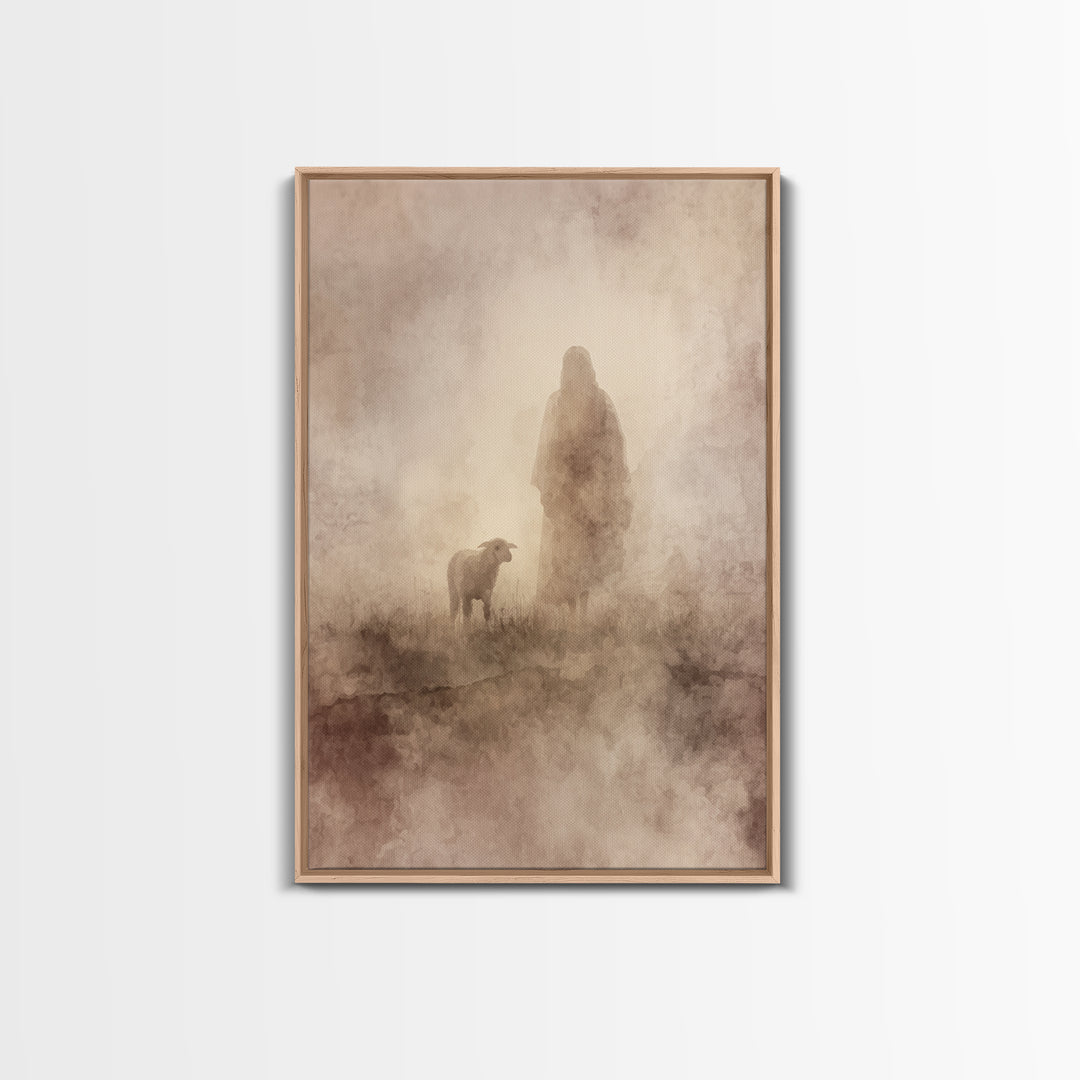 Silent Pasture Hope – Framed Canvas Print – Christian Wall Art – Jesus Painting – Christian Art Canvas – Christian Gift – Subtle Christian