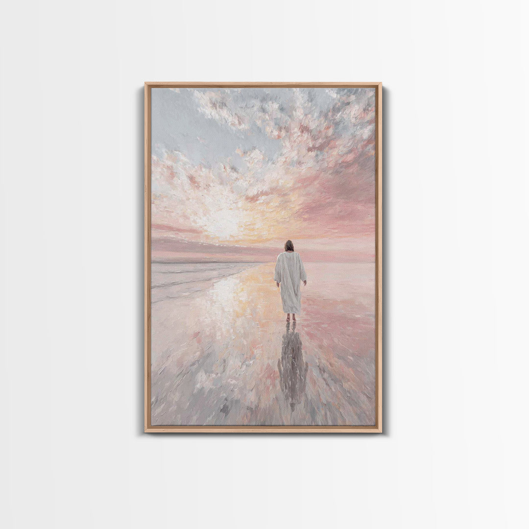 Radiant Shore Peace, Framed Canvas Print, Christian Wall Art, Christian Art Canvas, Jesus Painting, Modern Christian Painting, Christian Gi