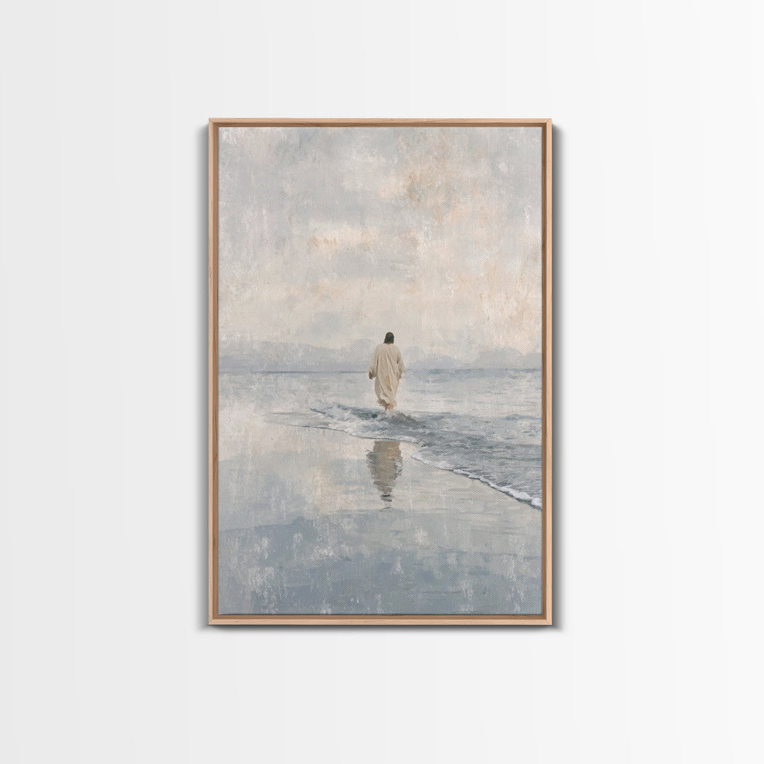 Quiet Tide Grace – Framed Canvas Print – Christian Art Canvas – Christian Wall Art – Jesus Painting – Minimalist Christian Art – Christian