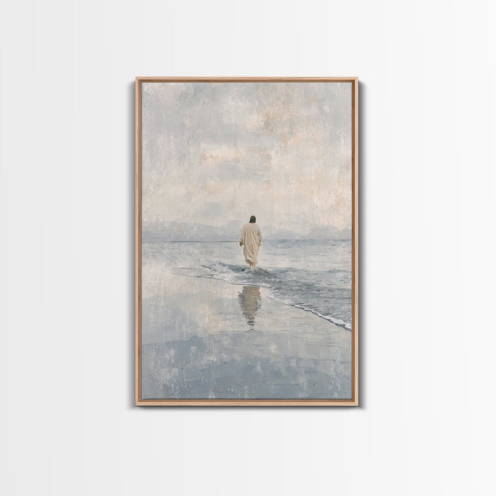 Quiet Tide Grace – Framed Canvas Print – Christian Art Canvas – Christian Wall Art – Jesus Painting – Minimalist Christian Art – Christian