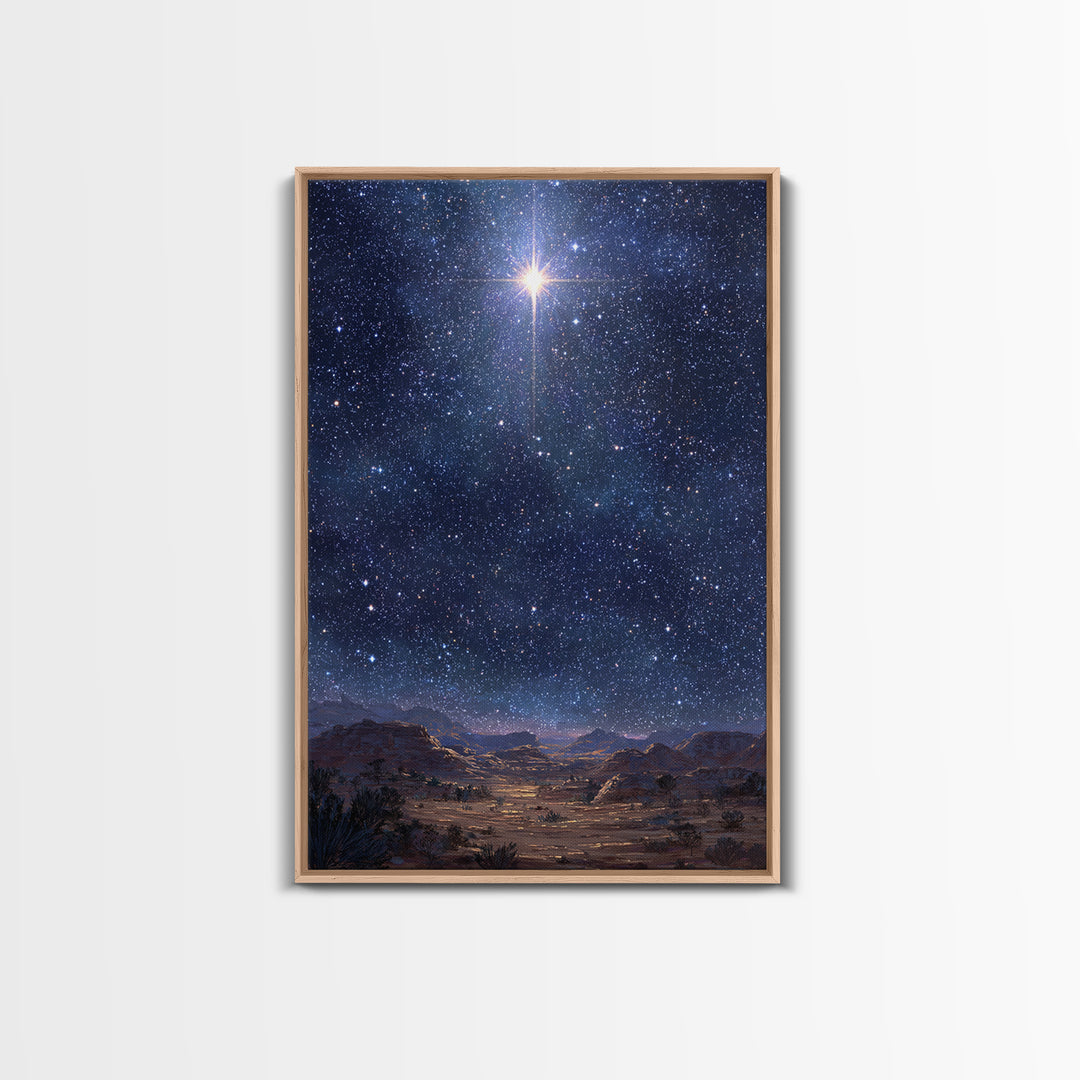Star Of The Night | Framed Canvas Print | Christmas Wall Art | Christian Art Canvas | Christian Christmas Art | Moody Christmas Art | Chris