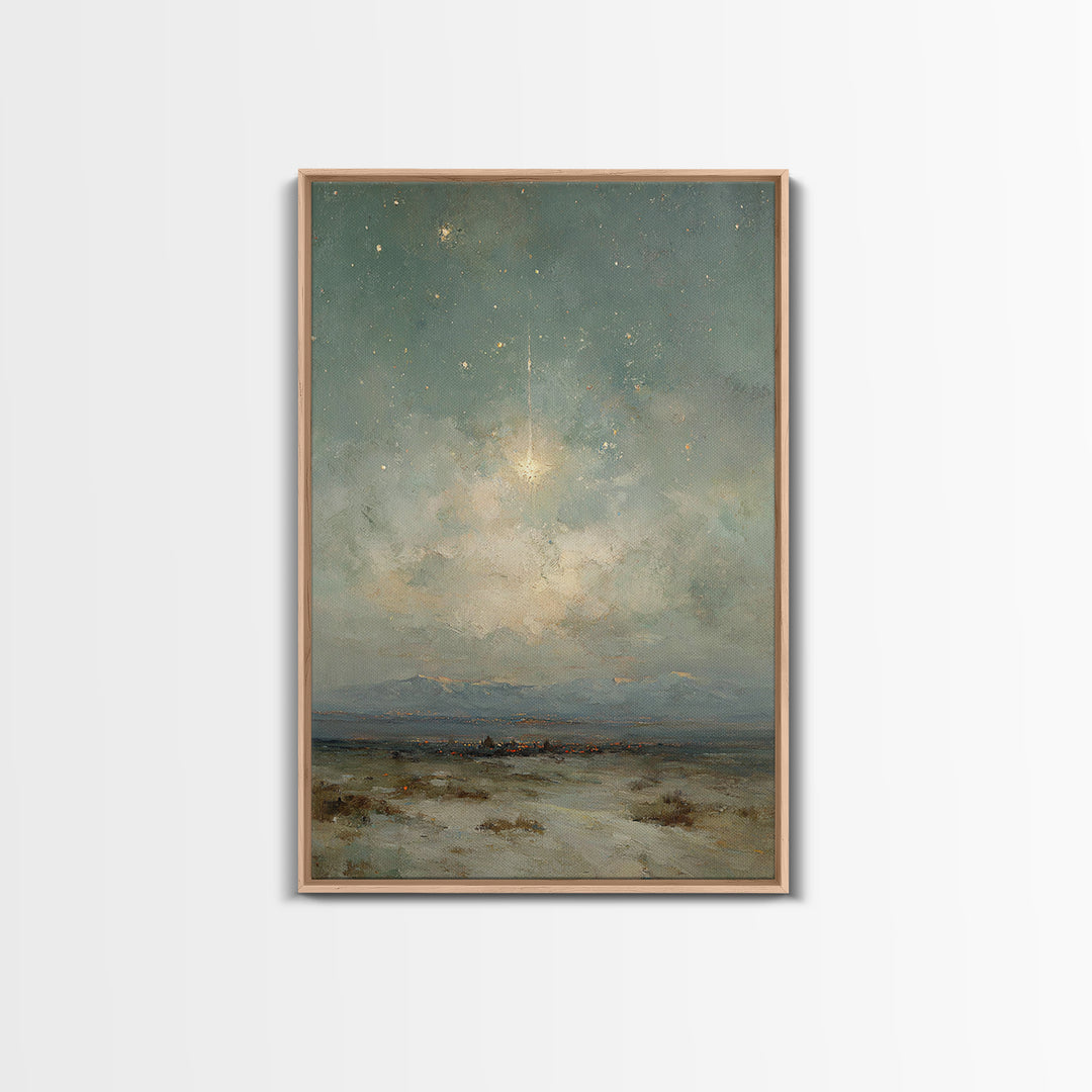 Heavenly Night Signal, Framed Canvas Print, Christian Art Canvas, Christmas Wall Art, Christian Christmas Art, Christmas Art Prints, Moody