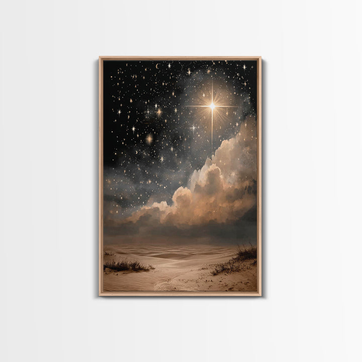 Celestial Desert Light | Framed Canvas Print | Christmas Wall Art | Christian Art Canvas | Christian Christmas Art | Moody Christmas Art |