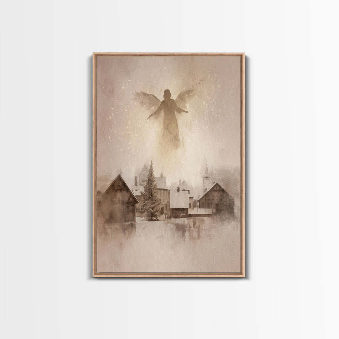 Snowlit Messenger – Framed Canvas Print – Christian Art Print – Christmas Art – Christian Art Canvas – Christian Wall Art – Vintage Christi