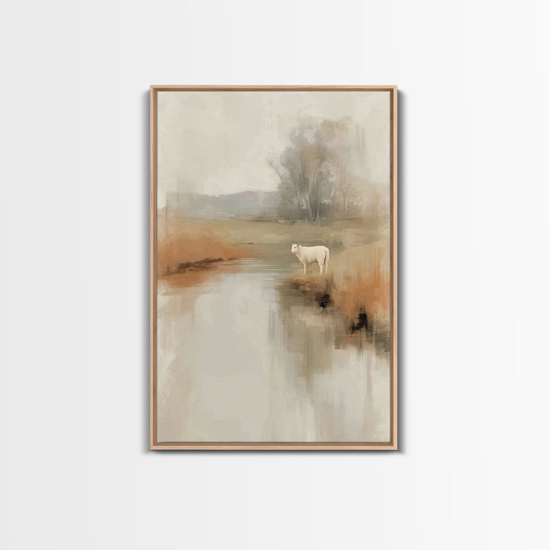 Gentle Pasture Light, Framed Canvas Print, Christian Art Canvas, Christian Wall Art, Christian Painting, Christmas Art, Christian Decor
