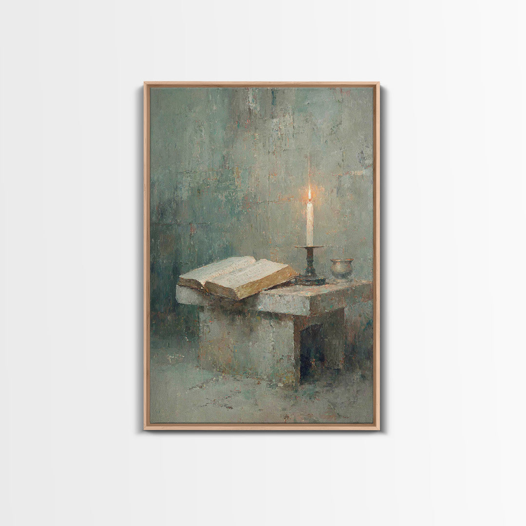 Quiet Candle Chapel – Framed Canvas Print – Christian Wall Art – Christian Painting – Subtle Christian Art – Christian Art Canvas – Vintage