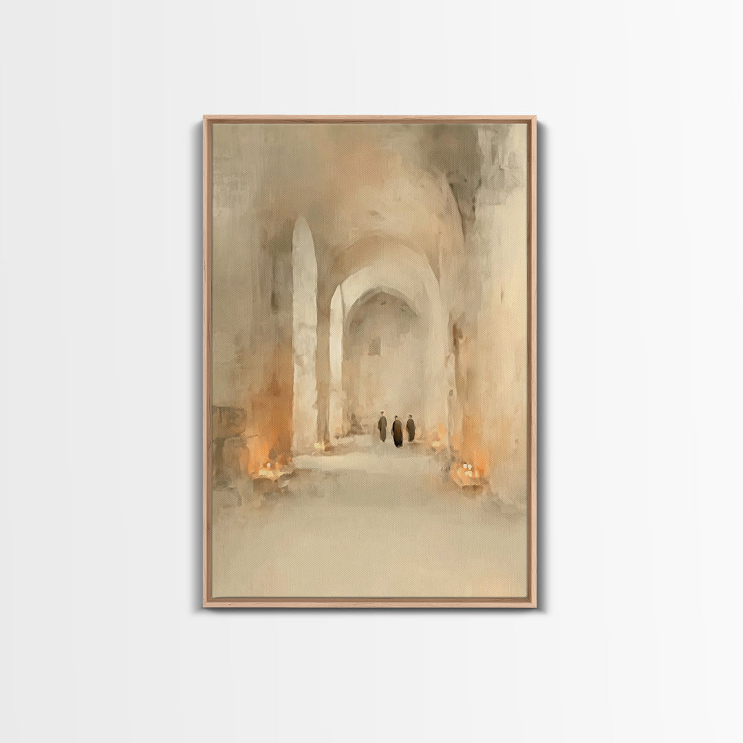 Sacred Hall Glow – Framed Canvas Print – Christian Wall Art – Moody Christian Art – Christian Art Canvas – Subtle Christian Art – Christian