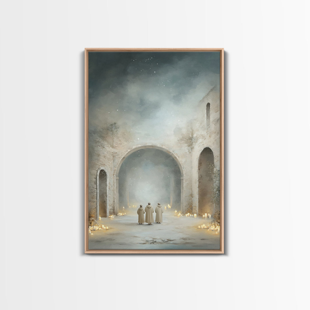Divine Arch Gathering – Framed Canvas Print – Christian Art Canvas – Christian Wall Art – Christmas Art – Christian Christmas Art – Vintage