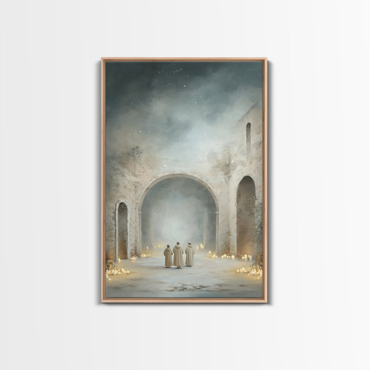 Divine Arch Gathering – Framed Canvas Print – Christian Art Canvas – Christian Wall Art – Christmas Art – Christian Christmas Art – Vintage