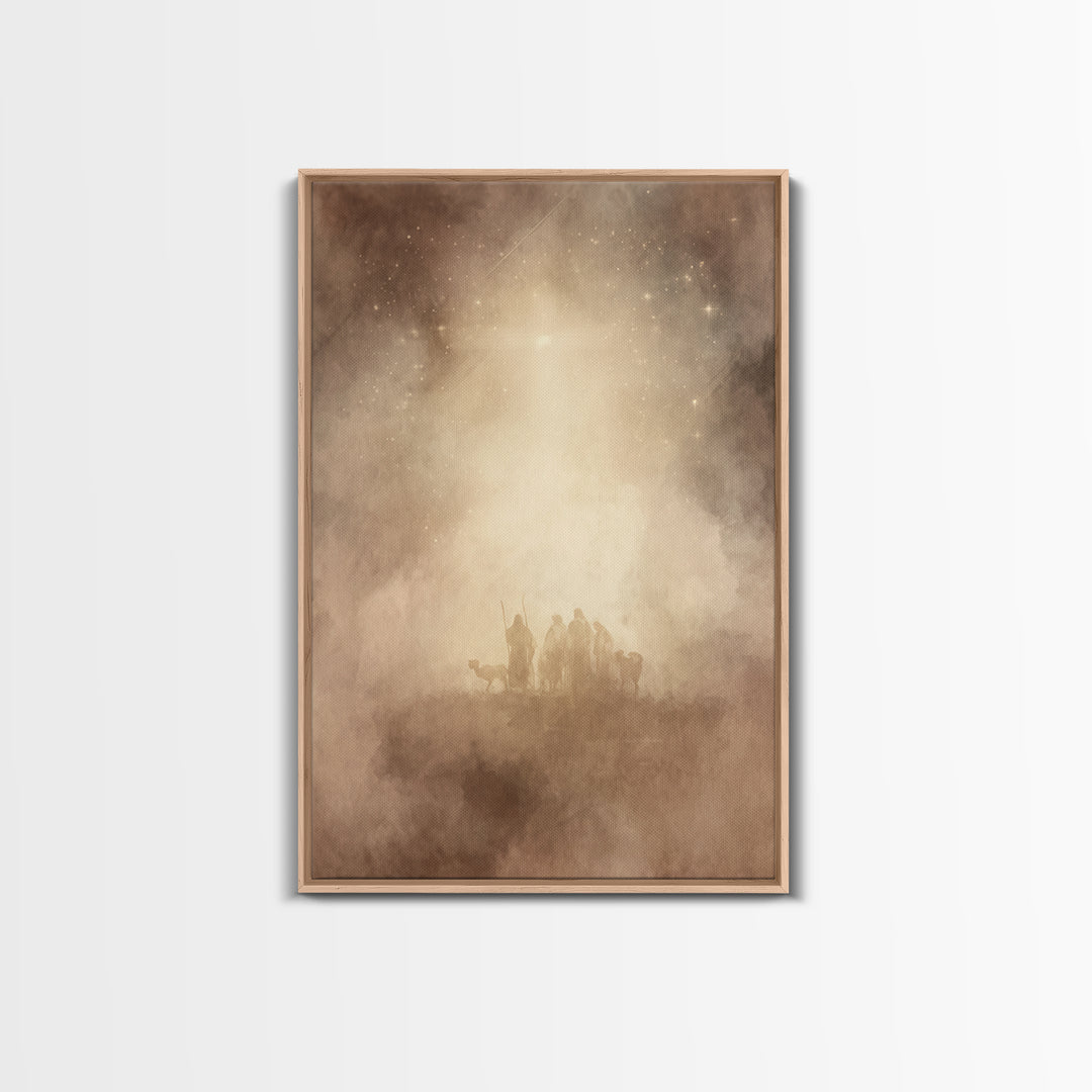 Shepherds Beneath Glory – Framed Canvas Print – Christian Christmas Art – Jesus Christmas Art – Christmas Wall Art – Christian Art Canvas –
