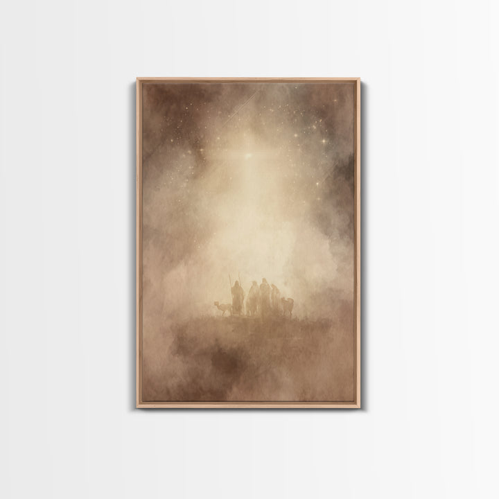 Shepherds Beneath Glory – Framed Canvas Print – Christian Christmas Art – Jesus Christmas Art – Christmas Wall Art – Christian Art Canvas –